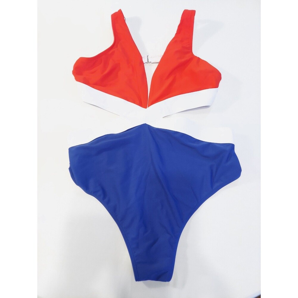 Cupshe Monokini Swimsuit Red White & Blue Sz Med NWT USA Fourth Of July Merica! - Picture 4 of 8